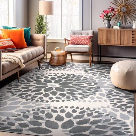 World Rug Gallery Modern Floral Circles Design 5'x7' Gray Area Rug 9099GRAY5X7